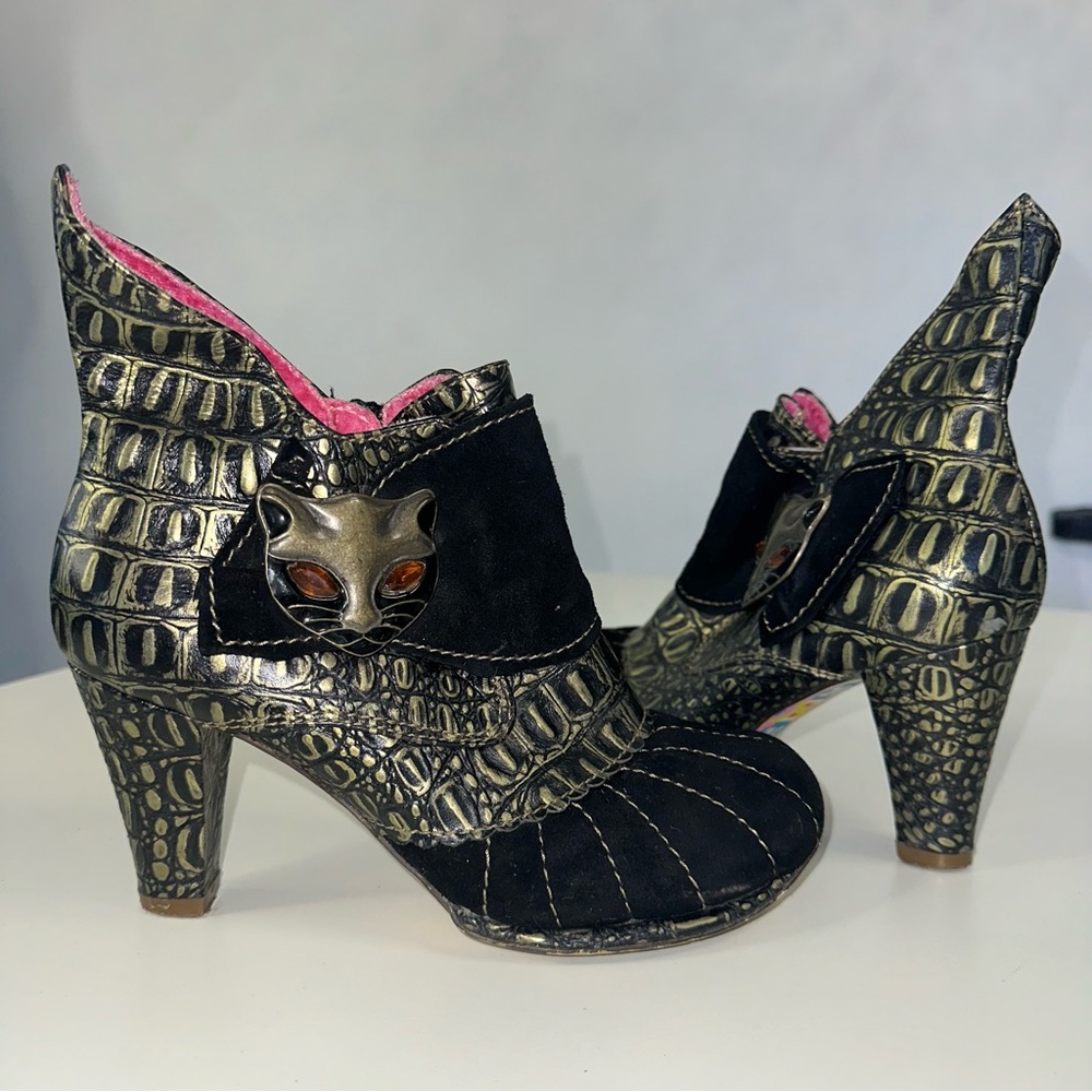 Irregular Choice Miaow Black and Gold Women's Aligator Heeled Ankle Boots 37 - Picture 2 of 9